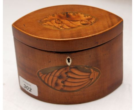 GEORGE III MAHOGANY AND SHELL INLAID CADDY OF NAVETTE FROM (WIDTH 15.5 CM ) 