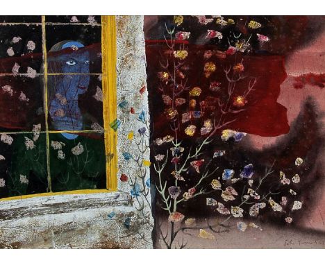 John Tunnard (1900-1971)Figure at Garden WindowGouache and body colour, 27 x 37cm (10½ x 14½)Signed and dated '48Now recogniz