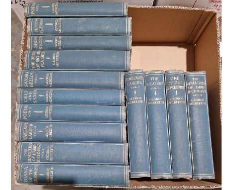 Meredith, George - Works... Surrey edition, the Times Bookclub 1912, frontis with tissue guard to each volume, blue cloth, bl
