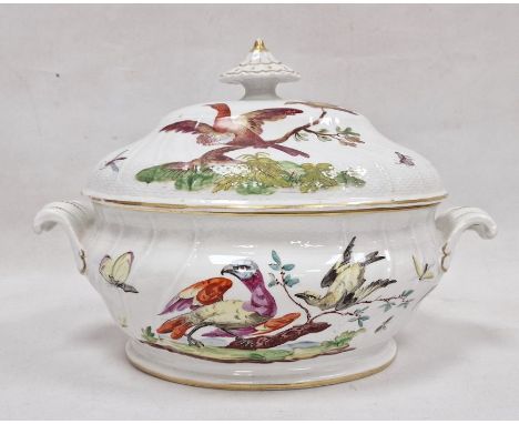 19th century continental tureen, oval with fluted gilt finial, the ogee cover with osier border, the body wrythen with pair f