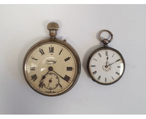 Lady's silver fob watch in engine-turned case, floral decorated white enamel dial and a 'Services Army' gent's pocket watch (