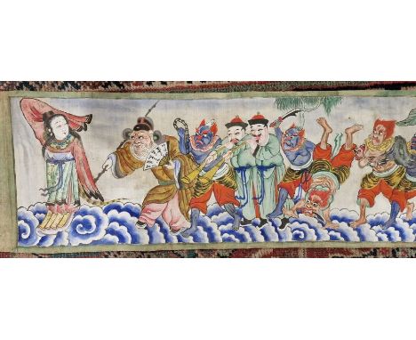 Chinese funeral procession scroll Condition ReportSurface scratches, marks and scuffs. Areas of loss to the paint. Fading, di