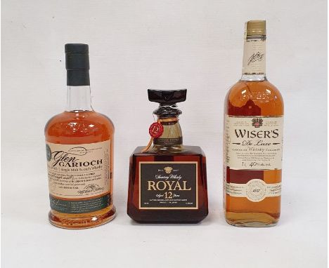 Bottle of Glen Garioch Single Malt Scotch Whisky aged 12 years 1 litre, a bottle of Wisers De Luxe Canadian Whisky 1 litre an