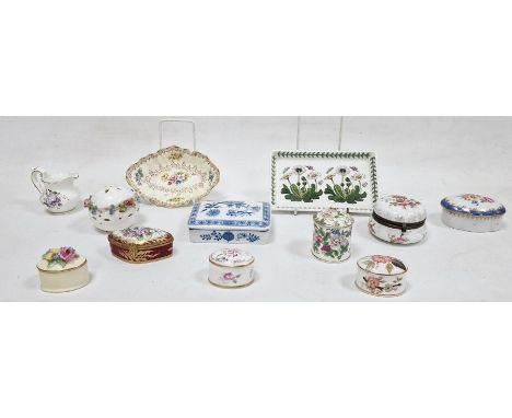 Box of assorted ceramic items to include blue and white shallow rectangular dish, other rectangular dishes, salt pot, hinged 