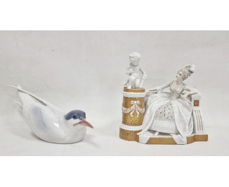 Royal Copenhagen model of a tern with blue head, no.827, 27cm long and a Rosenthal figure group of 18th century lady seated w