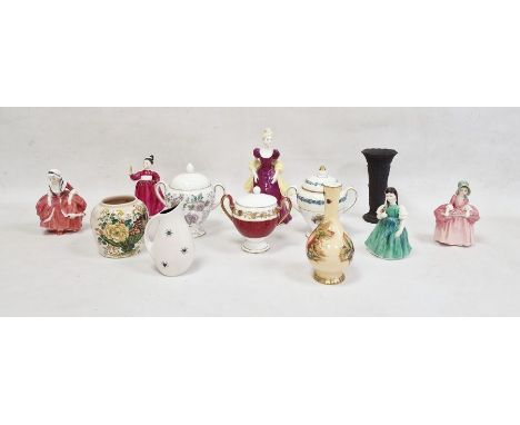 Doulton figures 'Goody Two Shoes' 2037, 'Loretta' 2337, 'Vanity' 2475, 'Bo Peep' 1811, 'Francine' 2422, three Wedgwood pedest