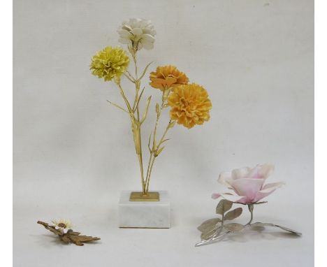 Royal Worcester bone china and gilt bronze flower arrangement designed by R Van Ruyckevelt, comprising various bisque porcela