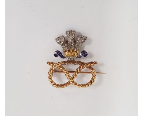 Gold, diamond and enamel regimental brooch of the former Staffordshire regiment (1959-2007) with diamond set Prince of Wales 
