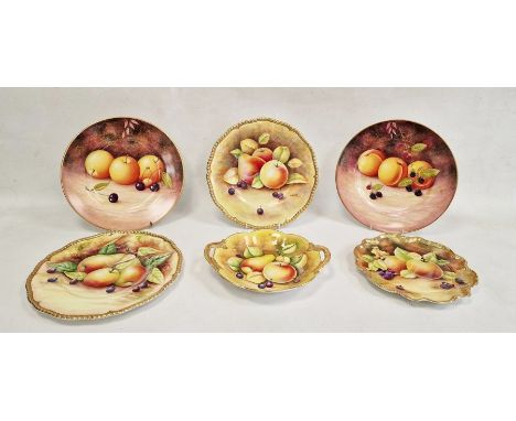 Two Coalport fruit painted plates signed 'Sergeant & J Mottram', pair Leighton Maybury fruit painted plates signed, Coalport 