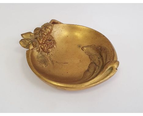 After Albert Marionnet Art Nouveau gilded bronze Vide Poche small tray cast with flowers and leaves, signed, raised on a circ