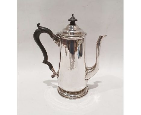 Late Victorian silver coffee pot with ebony finial and handle, on circular foot, Goldsmiths & Silversmiths Company, London 18
