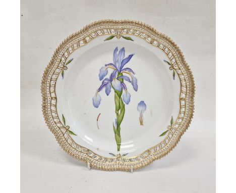 Royal Copenhagen 'Flora Danika' plate 'Iris Spuria L', no.3526 with pierced gilt serrated border, 27cm diameter Condition Rep