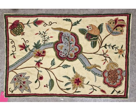 Kashmiri hand stitched wool chain rug, 90cm x 60cm