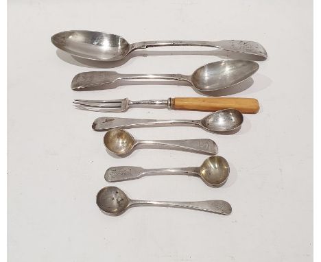 Mixed silver flatware&nbsp;to include Victorian tablespoon, further spoons and salts, etc,&nbsp;6.8 ozt
