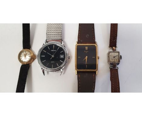 Lady's 9ct gold Limit wristwatch with baton numerals, a lady's vintage white metal wristwatch and two gent's wristwatches (4)