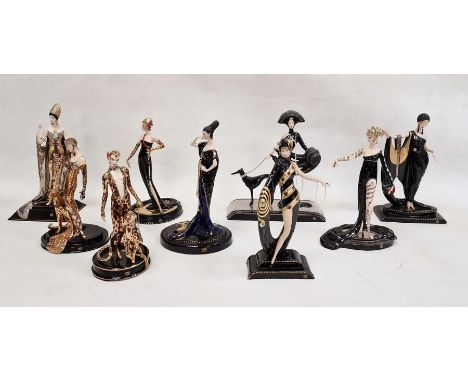 Nine Franklin Mint 'Erte' limited edition collection figures, all black and gilt in the Art Deco style (9) Condition ReportGl