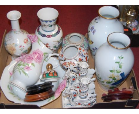 Two boxes of miscellaneous items, to include classical figure group, brass cased mantel clock etc