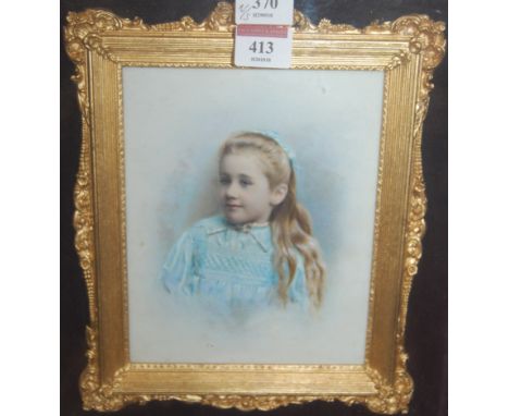Late 19th century English school - Half-length portrait of a girl, overpainted photograph on porcelain panel, 18 x 15cm, hous