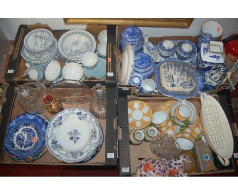 Four boxes of miscellaneous china and glassware, to include Masons Georgian Garden pattern part dinner service, Royal Doulton