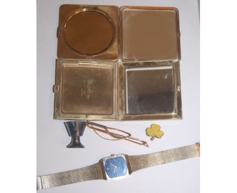 A Harry Vincent Ltd Bluebird toffee and chocolate tin, contents to include corkscrew, open salt, lady's powder compact etc
