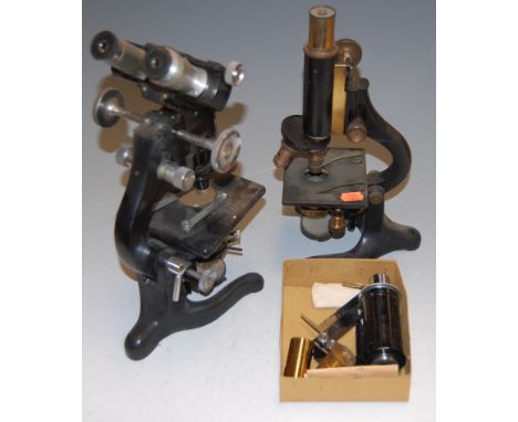 An early 20th century binocular microscope by W Watson &amp; Sons Ltd, 313 High Holborn, London, in fitted case; together wit