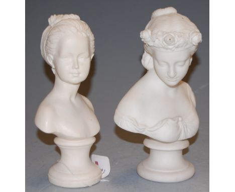 A Parian head an dshoulders portrait bust of a young lady, h.19cm; together with one other (2)