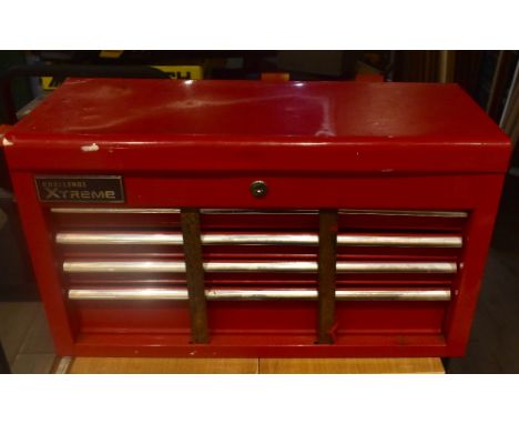 Two modern metal tool chests containing a quantity of tools.