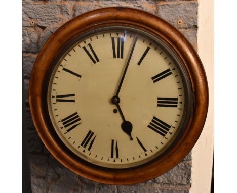 A 19th century oak cased wall clock of circular form, the painted dial set with Roman numerals with fusee movement, diameter 