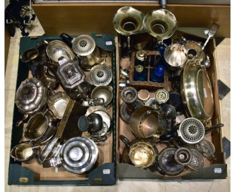 An assortment of silver plate including a reproduction tankard from the Franklin Mint company, Victorian three piece tea serv