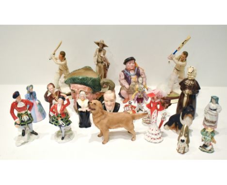 An assortment of ceramic figures and character jugs including Royal Doulton large size character jugs, two Art of Sport figur