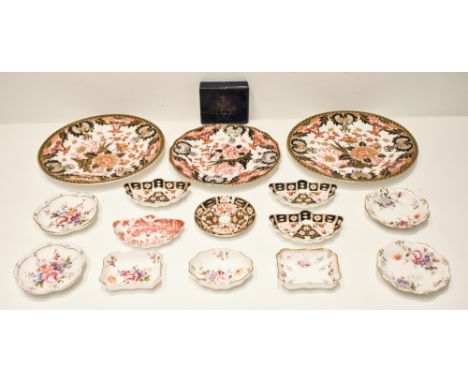 DERBY AND ROYAL CROWN DERBY; two 19th century Imari decorated plates, and further Royal Crown Derby ceramics including four s