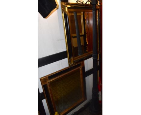 Two modern decorative wall mirrors including a gilt and black example, each with bevelled edged plates (part af).Additional I