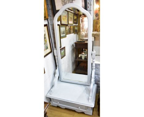A modern decorative painted cheval mirror with undertier drawer, height 173cm.Additional InformationThe right terminal is mis