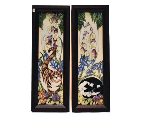 RACHEL BISHOP FOR MOORCROFT; two contemporary ceramic wall plaques including an example decorated in the 'Cat Nap' pattern, 3