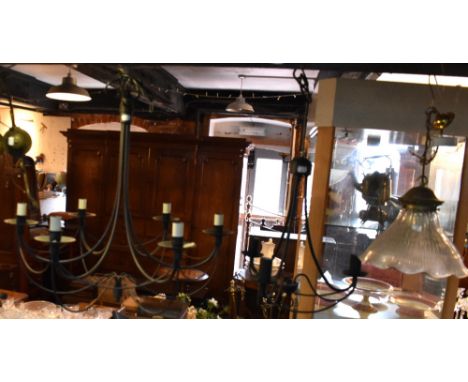 A collection of assorted light shades and fittings including two modern ceiling lights, and a ceiling lamp with moulded clear