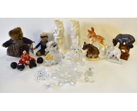 NORA WELLINGS: a plush figure of a sailor, Monosoft ceramic animals, a pair of bisque vases modelled as hands and a selection