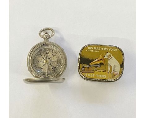 Cased compass&nbsp;and His Master's Voice tin&nbsp;of needles (2)&nbsp;