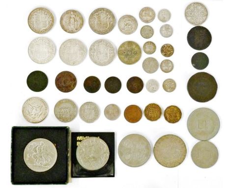 Quantity of worldwide and UK coins, Festival of Britain 1951, various crowns and enamel medallion 'Isle of Man Beer Shifting 