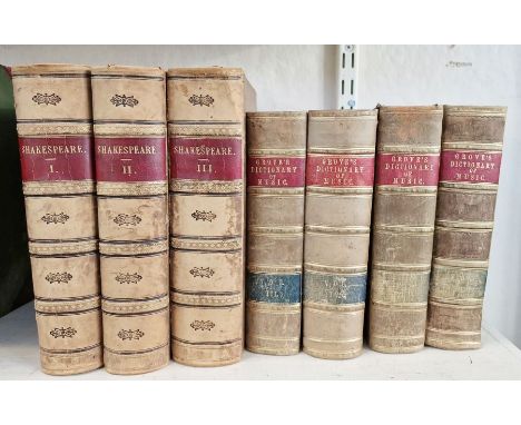 Grove's Dictionary of Music in four vols, Macmillan & Co. 1879, leather, green boards, pastedown titles, raised bands, all a 