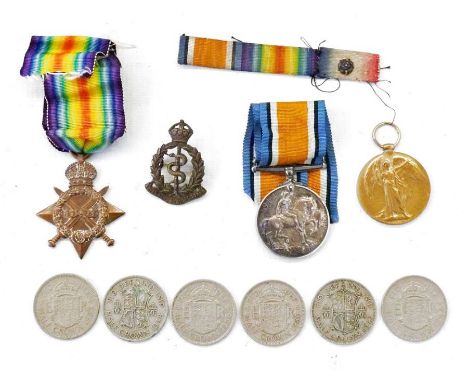 WWI Royal Navy medals, 1914-15 Star, Victory medal and War medal, named to SURG P HUDSON RNVR, Surgeon Philip Hudson served i