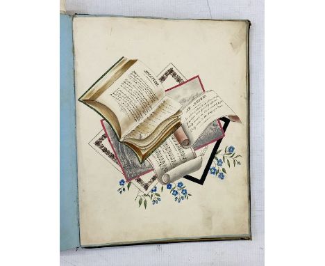 Early 19th century leatherbound journal, containing&nbsp;various anecdotes, letters, paintings and sketches, with handwritten