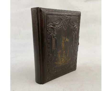 Victorian 'The British Army Album' music box, the pages with chromolithographs of the army at various battles and various reg
