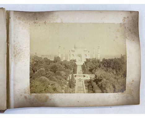 Late nineteenth century clothbound photograph album of Asian interest, to include photographs of India including the Taj Maha