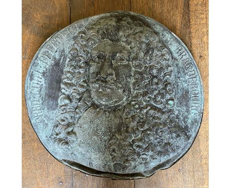 ****** ITEM LOCATION BISHTON HALL**********A 19th century metal commemorative roundel depicting Frederick William. 