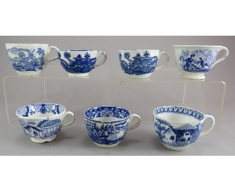 A group of early nineteenth century blue and white transfer-printed child's size cups, c.1810-20. To include: Meir Children a
