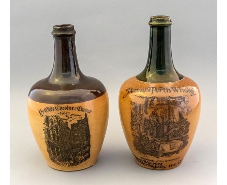 A Doulton Lambeth salt glazed stoneware Dewar's Perth Whisky flask, late 19th Century, impressed marks and No.8113, height 25