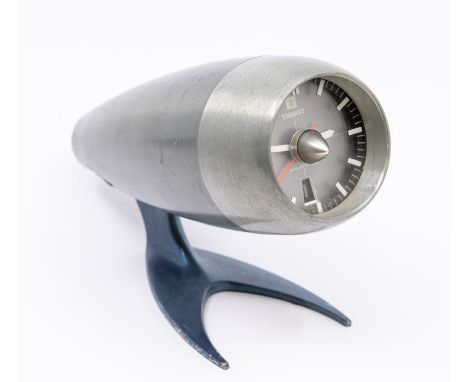 A vintage stainless Tissot Electronic Jet Engine shaped desk clock, Swiss Made no: 16.8710, circa1970s (1)