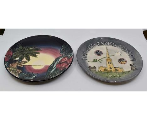Moorcroft: 2 Moorcroft commemorative plates including a 'Birth of Light' year 2000 plate no 862/2000 and a 'Thaxted Parish Ch