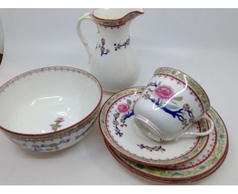 A late 19th Century Staffordshire six piece breakfast service pattern no: 9648 possibly Worcester, white ground decorated wit