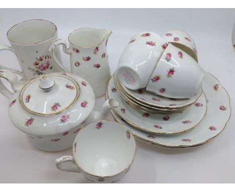 A Jackson &amp; Gosling "Ye Olde English" Grosvenor china pattern no: 4440 (pink) part teaservice to include: teapot, 11 cups